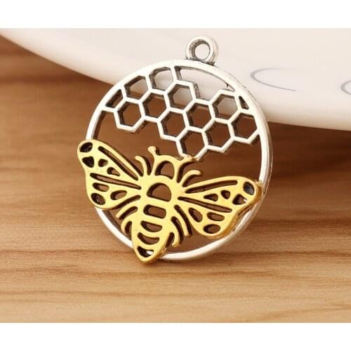 6 Pieces Bee Honeybee and Honeycomb Charms Pendants for Necklace Earring Jewellery Making Accessories 25x25mm