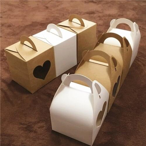 10PCS Kraft White Cake Packaging Paper Carry Box Craft Transparent PVC Universal Wedding Gift Wrap