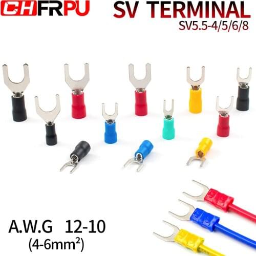 100Pcs SV series Fork Insulated Electrical Wire Crimp Terminals A.W.G 12-10 spade terminals Crimp Wire Connectors