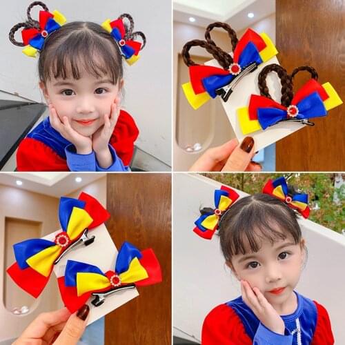 2 Pcs/Set Children Cute Princess Fake Braid Bow Ornament Hair Clips Girls Lovely Sweet Barrettes Hairpins Kids Hair Accessories