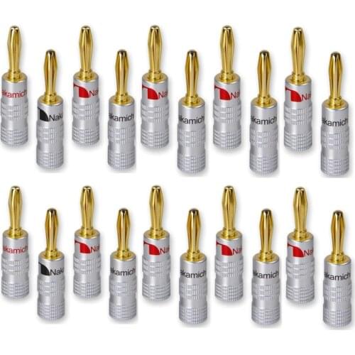 20pcs/10pairs Nakamichi BANANA PLUGS 24K Gold-plated 4MM Banana Connector with Screw Lock For Audio Jack Speaker Plugs Black&Red