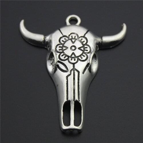 3PCS Silver Color Large Cow / Bull Ox Head Skull Charms Pendants for Jewelry Making Findings A2298