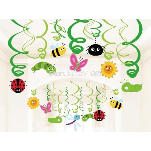 30pcs Ceiling Foil Spirals Insect Party Decorations Kids Cartoon Butterfly Flower Ladybug Hanging Swirl Baby Shower Party Favors