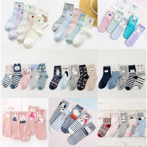 5 pairs/lot Cotton Womens Socks Fashion Harajuku Happy Cute Animal Soft Novelty Kawaii Funny Animal Cat Sock for Girl Christmas