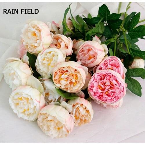 90cm Artificial Flowers Silk Peonies Fake Flowers Three Head Peonies Romantic Wedding Home Decoration Flowers Rain Field