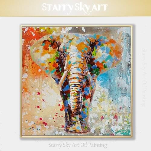 Free Shipping Artist Hand-painted High Quality Animal Elephant Oil Painting on Canvas Fashion Colors Elephant Oil Painting