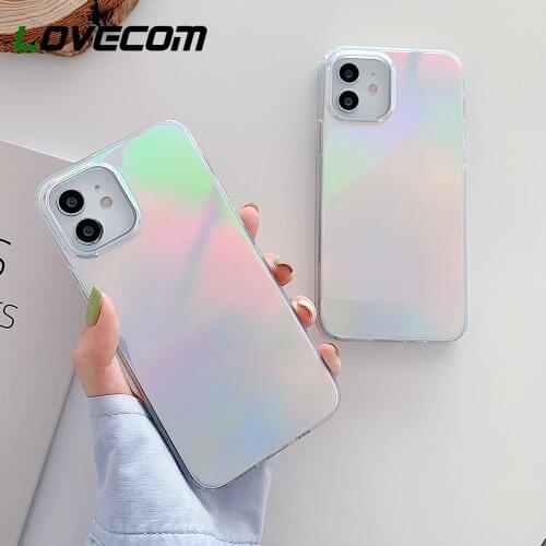 LOVECOM Colorful Gradient Rainbow Laser Phone Case For iPhone 11 12 Pro Max X XR XS Max 7 8 Plus Soft IMD Shockproof Back Cover