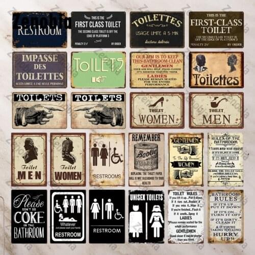 Toilet Decor Vintage Metal Tin Sign Iron Painting Funny Guide for Bar Club Toilet Bathroom Toilettes Restrooms Door Decoration