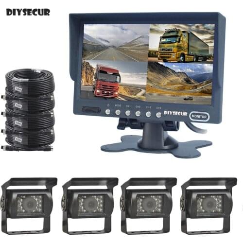 DIYSECUR 7" 4 Split QUAD Backup Rear View Car Monitor + CCD IR Night Vision Reversing Rear View Camera Waterproof for Truck Bus