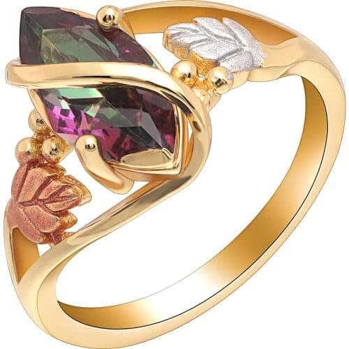 Hainon Luxury Mystic Rainbow Zirconia Rings for Women Hot Fashion Party Engagement Jewelry Leaf Design Gold Color Rings Jewelry