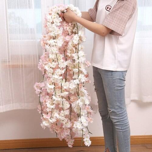 1.8M Artificial Cherry Blossom Garland Fake Flowers wall Hanging Vine For Party Wedding Arch Home Decor Wall Flowers Rattan