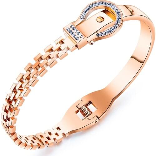 JHSL New Arrival 2019 Rose Gold Color Fashion Jewelry Stainless Steel Girlfriend Gift lady Women Bracelets Bangles