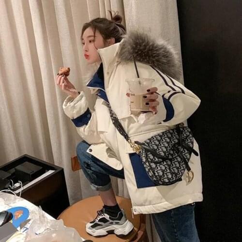 JuneRain Winter Women Hooded ParkaS Coat Vintage Fashion Fur Collar Warm Cotton Down Jacket Female Loose Thicken Winter Outwears