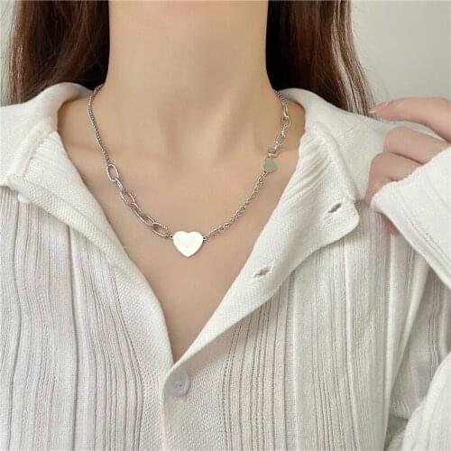 Simple Fashion Temperament Retro Punk Silver Colour Love Heart Pendant Thick Chains Necklace For Women Party Jewelry Gifts