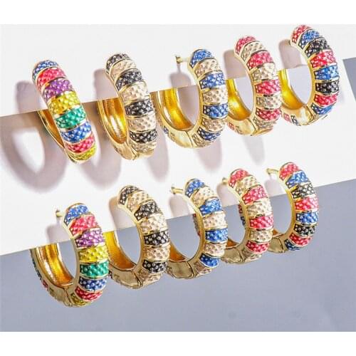 Classic Geometric Enamel Ear Buckle For Women Trendy Gold Color Small Huggie Circle Hoop Earrings Punk Boho Jewelry Accessories