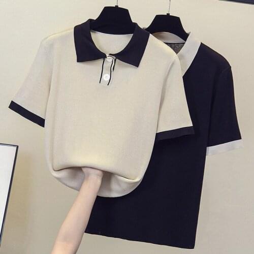 L-4XL large size women kint Summer sweater pullover 2021 loose casual short sleeve Patchwork button Oversized sweaters top