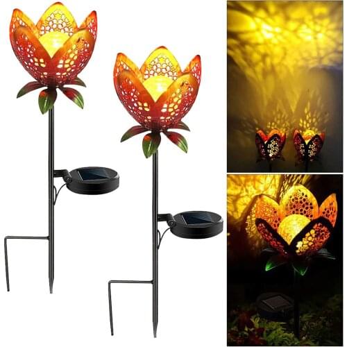 Metal Flowers Solar Lights Waterproof Garden Stake Art Lamp For Outdoor Walkway Pathway Yard Lawn Courtyard Decor Dropshipping
