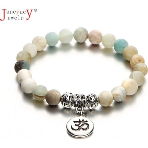 Janeyacy 2019 Fashion Pop Retro OM Rune Amazon Stone Lady Bracelet Natural Stone Beads Bracelet Yoga Bracelet Gifts Pulseira
