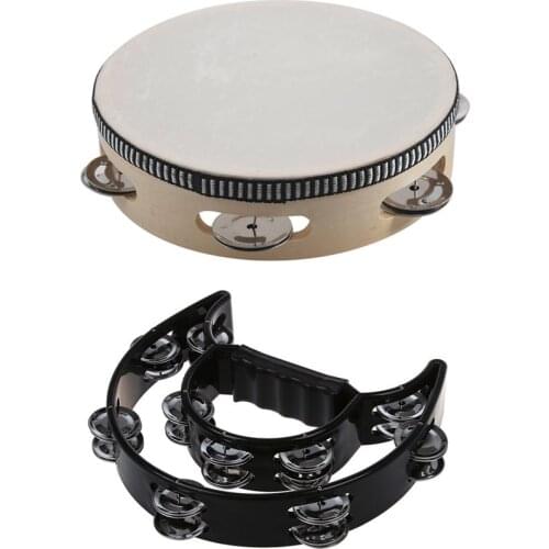 Musical Double Half Moon Tambourine Drum Kit with 7 Inch Musical Tambourine Tamborine Drum Round