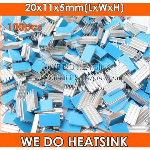 WE DO HEATSINK 100pcs 20x11x5mm Aluminum DIY Heatsink Radiator Cooling Heatsinks Cooler With Blue Thermal Adhesive Tape