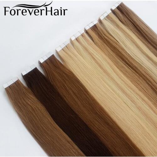 FOREVER HAIR Tape In Human Hair Extensions 14 16 18 20 Machine Made Remy Hair On Adhesives Tape PU Skin Weft Invisible 20pcs