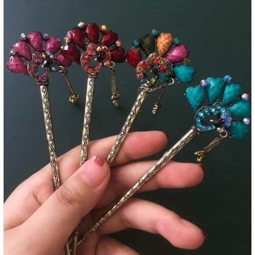 Muylinda Rhinestone Multi-style Hair Stick Vintage Crystal Headdress Fork Clip Pin Accessories for Women as Gift