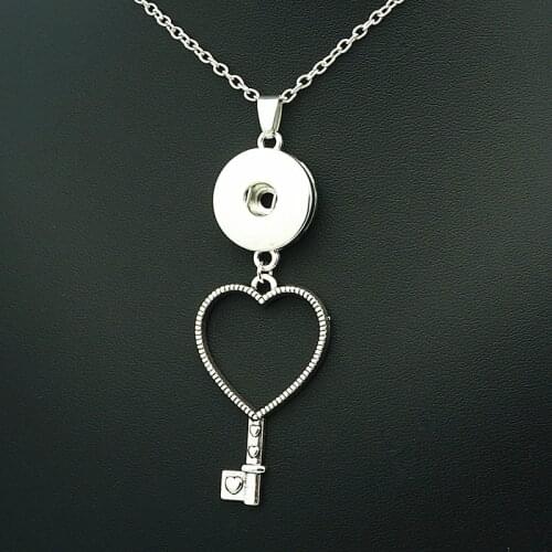 New Fashion Beauty Love key Metal snap pendant necklace 60cm fit 12mm/18mm snap buttons snap jewelry DJ0188