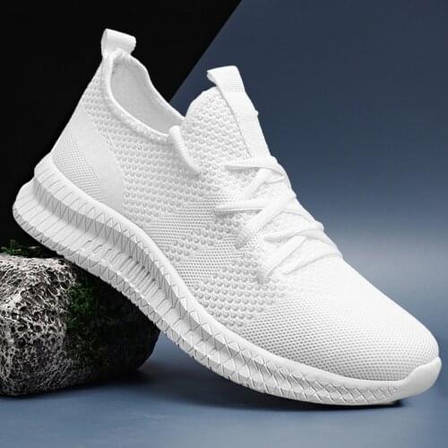 New mens casual shoes light sneaker summer breathable mesh outdoor walking white large size sports fly woven mens shoes