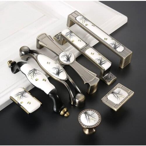 New Design Antique Bronze Ceramic Cabinet Handles Zinc Alloy Drawer Knobs Wardrobe Door Handles European Rural Handle