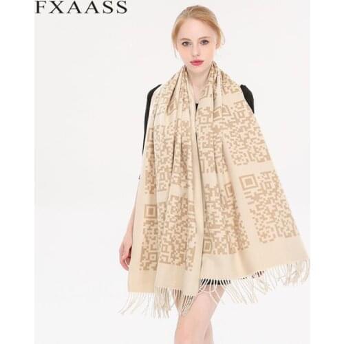 FXAASS New Autumn/Winter Large Scarf Shawl Fashion Women Luxury Tassel Print QR code Cashmere Scarves Thicken Warm Wholesale