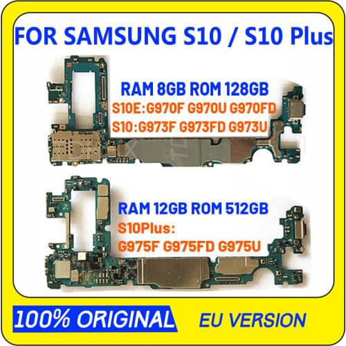 Original Mainboard for Samsung Galaxy S10 S10 plus Unlocked mainboard G975F G975FD G975U G973F G973FD G973U motherboard 128GB 8G