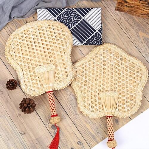 Hand Fan Practical High Toughness Wheat Straw Woven Handheld Cooling Fan decorative rope Hand Fan Decorative Fans