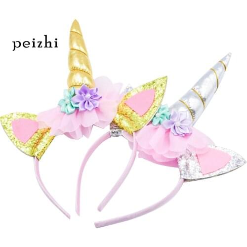 Unicorn Headband boy girls Birthday Ball Hair Hoop children Supplies for Party Accessories Silver gold Halloween Headwear