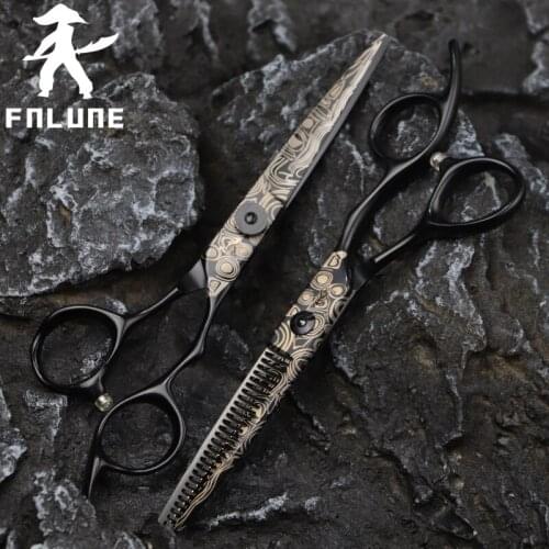 FnLune Damascus Pattern Professional Hair Salon Scissors Cut Barber Haircut Thinning Warp Shear Lancet Hairdressing Scissors