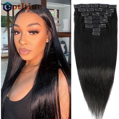 Eotltiue Straight Clip In Human Hair Extensions 8 Pcs/Set Natural Color Clip Ins Remy Hair 8-24 Inches 120Gram Brazilian Hair