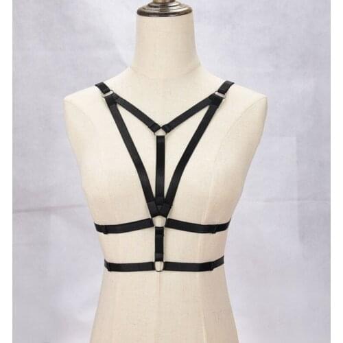 Harajuku Sexy Cage Bra Adjustable Body Harness Criss Cross Bodysuit Crop Top Bondage Erotic Lingerie 90s Cupless Bra O0453