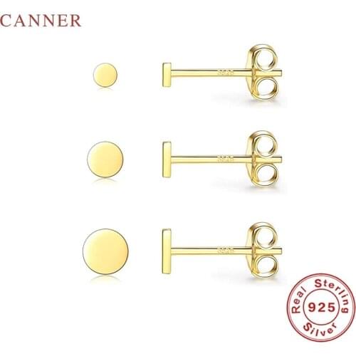 CANNER 2/3/4 Sets Of Triangle Round Earrings For Women Real 925 Sterling Silver Piercing Stud Earrings Fine Jewelry Pendientes