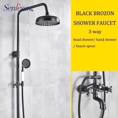 Senlesen Bath Shower Set Faucet In Wall 8"Rainfall Bathroom Faucet Black Brass with Handshower and Tub Spout