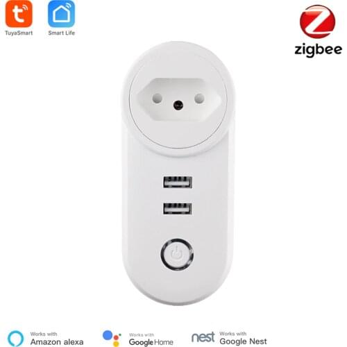 Tuya Smart Zigbee Brazil Plug APP Wireless Control Tuya Zigbee 3.0 BR Socket Alexa Echo Voice Control Dual USB Charging