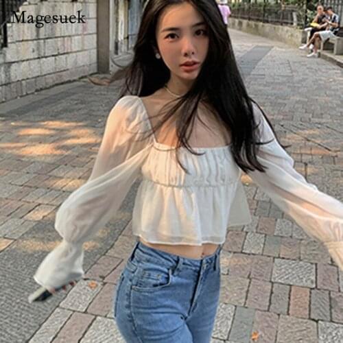 Sweet Chic Short Sleeve Tops Elegant 2021 Summer Autumn New Women White Shirt Solid Butterfly Sleeve Chiffon Shirt Blusas 16416