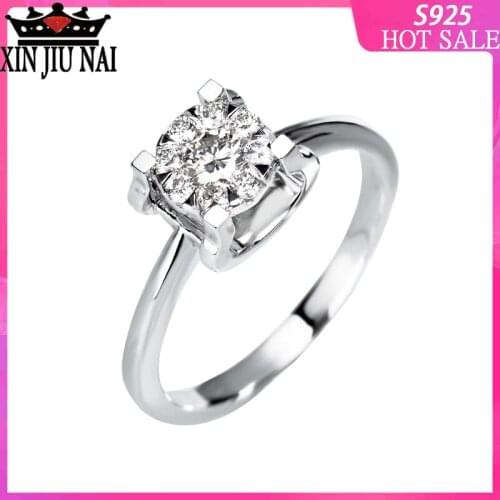 S925 sterling silver light arm bull head solitaire proposal Simple four claws wedding anniversary female models wedding ring