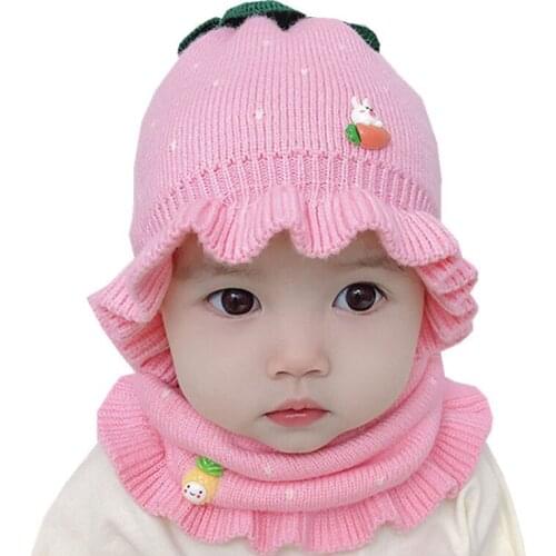 Winter Kids Cap for Girls Children Hat Scarf Set Knitted Baby Girl Hat Infant Warm Baby Bonnet Enfant Hats Newborn Photo Props