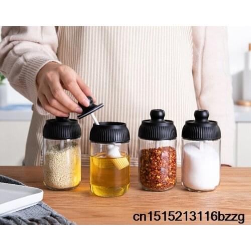 10PCS 250ml Seasoning Bottles Glass Condiment Storage Containers Condiment Pot Spice jar with Spoon Honey Pot Oil Brush Bottle