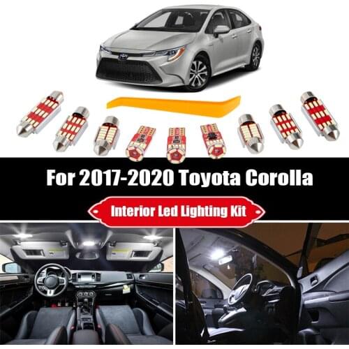 11pcs For 2017-2019 2020 Toyota Corolla White LED Interior Light Bulbs Kit Map Dome Trunk Cargo Mirror License Lamp Accessories