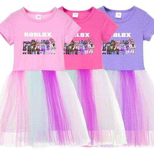 2021 Summer Baby Girls Dress ROBLOX Rainbow Mesh Princess Dress Girl Kids Party Dress Childrens Cosplay Costume Birthday Gift