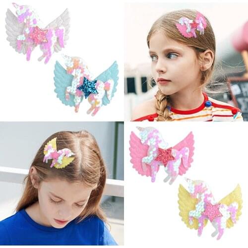 3.3Inches Glitter Sequins Unicorn Star Hair Bows For Baby Girls Hairpins Children Hair Clips Boutique Barrettes Hair Accessories
