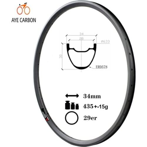 34mm wide 30 depth 29er carbon all mountain bicycle rims Tubeless ready carbon mtb rims 29 inch AM carbon bike rims