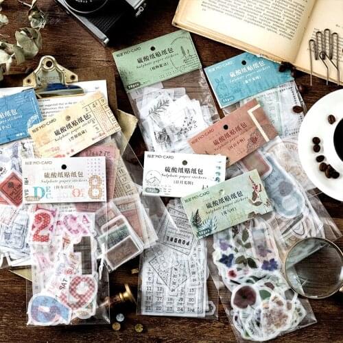50pcs/bag Vintage plant travel moon coffee Writable paper sticker package DIY diary decoration sticker album scrapbooking