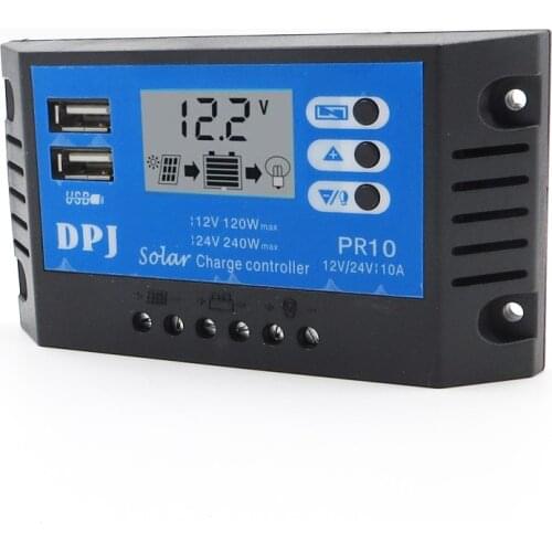 10A 12V 24V PWM LCD Display Auto Solar Panel Battery Charge Controller Solar Collector Regulator with Dual USB Output