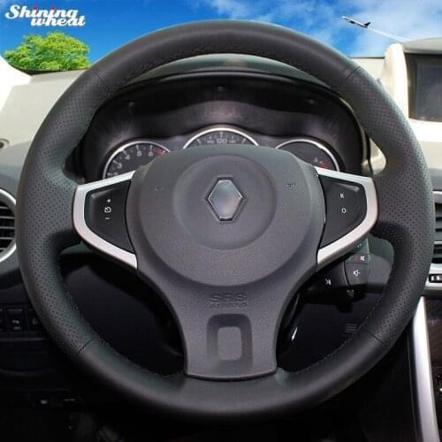 BANNIS Hand-stitched Black Leather Car Steering Wheel Cover for Renault Koleos 2009-2014